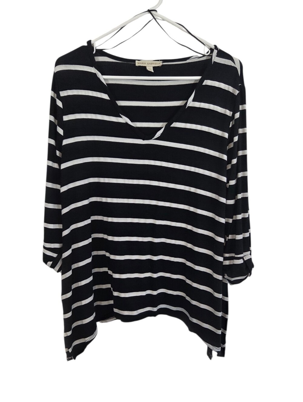 Maria Gabrielle Striped 3/4 Rolled Sleeve V-Neck Top Size PXL ~ Pre-Owned